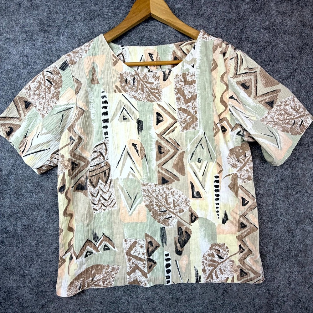 Vintage Jessica‎ Scott Blouse Top Womens Multicolor Geometric 90s Muted Summer